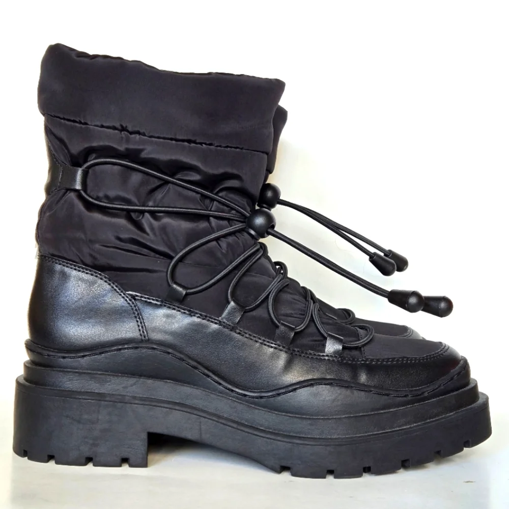 MNG by Mango women black leather canvas waterproof combat boots US 38 - Picture 1 of 7